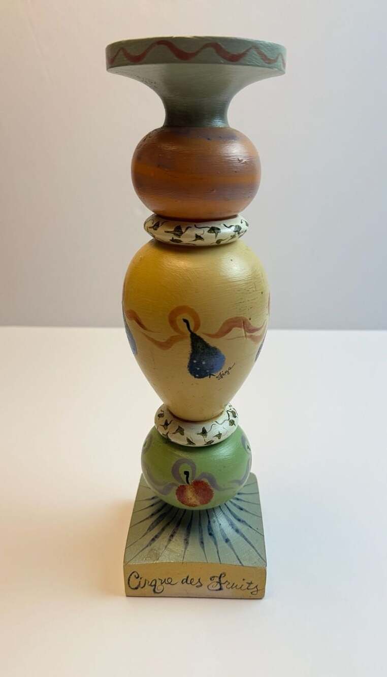 Gracey Knight Sakura Cirque Des Fruits Hand Painted Wooden Candle Holder